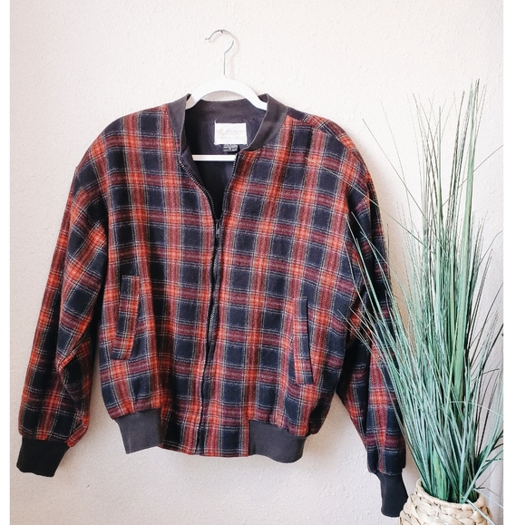 Vintage Jackets & Blazers - VINTAGE Adolfo Plaid Zip Up Bomber Jacket sz M
